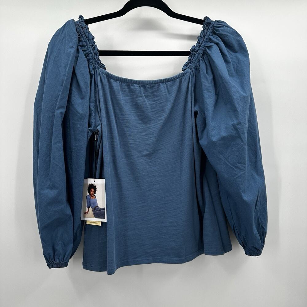 Nation LTD Top Womens Medium Carolina Blue‎ Dale Renaissance Puff Sleeve NWT - Picture 3 of 10